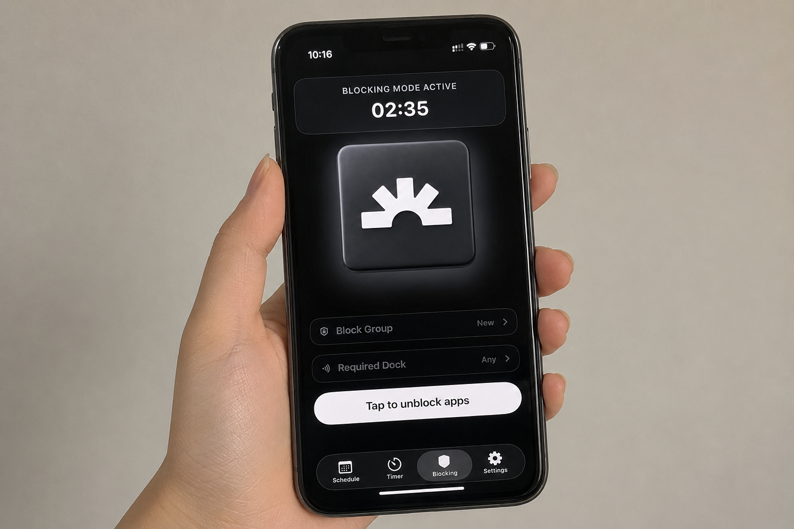 iPhone showing Lumi blocking mode active